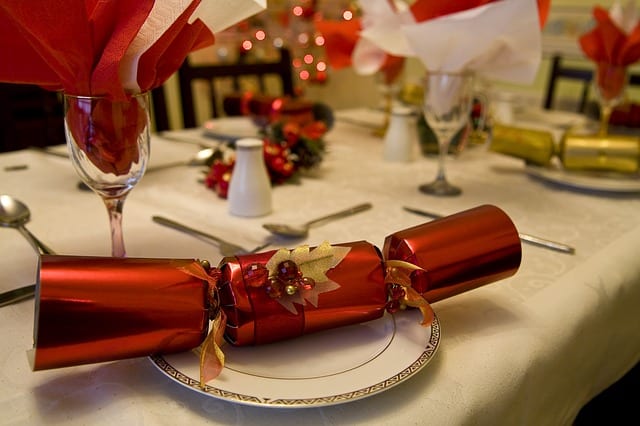 The holiday party set at the dinner table