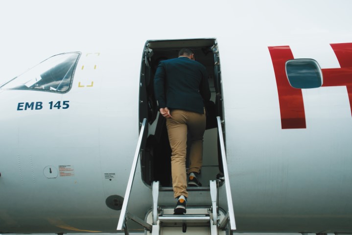Man boarding a plane